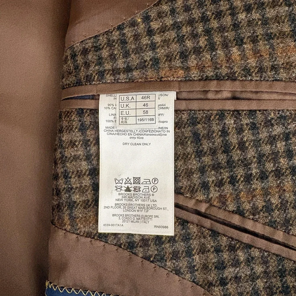 Brooks Brothers Madison Blazer E Thomas Wool Houndstooth Check 46R